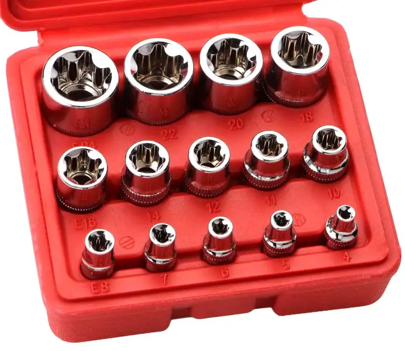 Juego de dados torx hembra, 14 pzs.