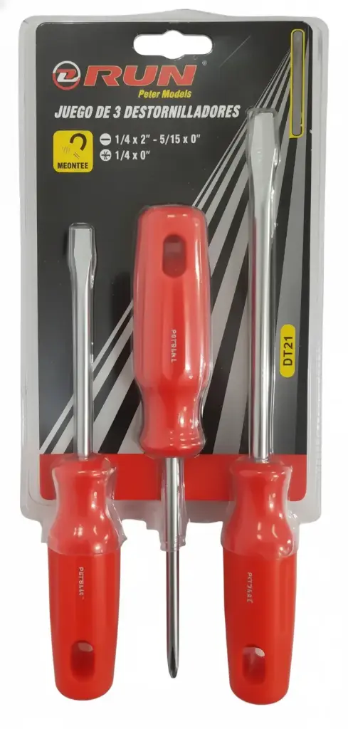 Juego de 3 destornilladores en acero al carbono, RUN.