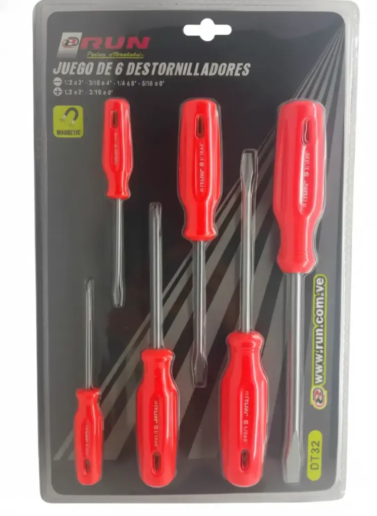 Juego de 6 destornilladores en acero al carbono, RUN. 
