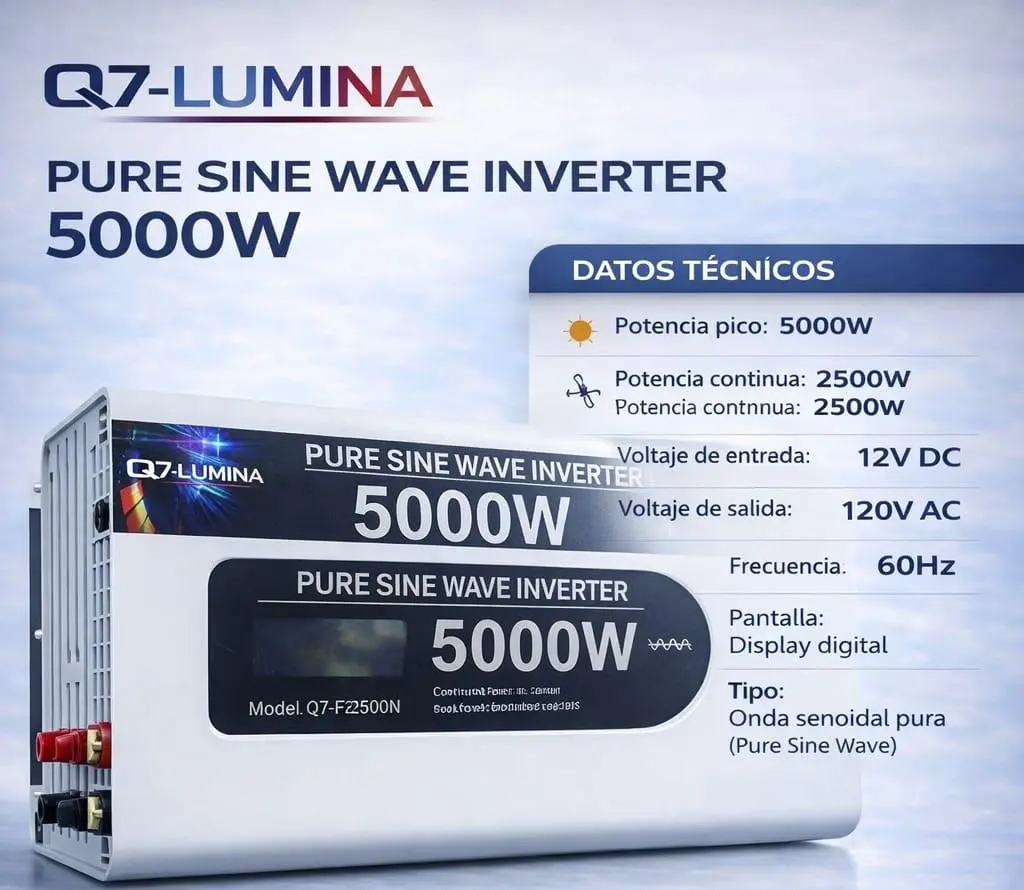 [Q7-E2500N-12V] Inversor 5000W 12v a 120v onda pura, Q7-Lumina.