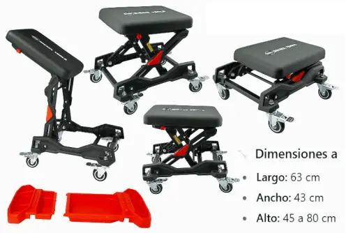 [DT15-WS8310] Silla de mecánico ajustable, con ruedas y bandeja de herramientas.