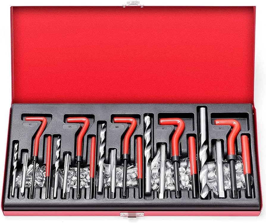 Kit de reparación de roscas con insertos helicoidales M5 M6 M8 M10 y M12, 131 pzs.