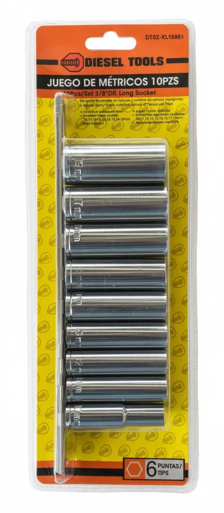 Dados o copas largas de 3/8'', 10 pzs.