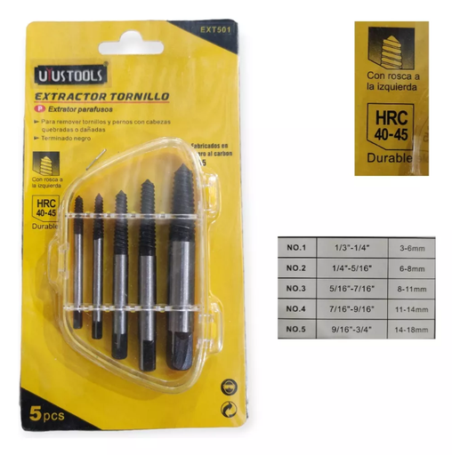 Extractor de tornillos partidos 5 pzs