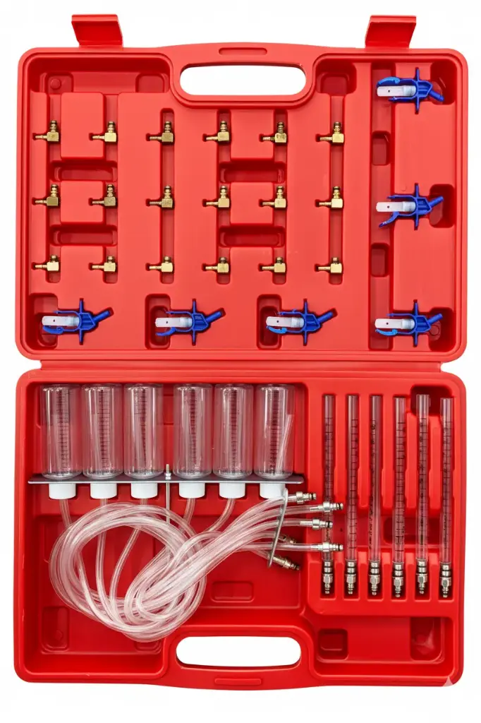 Medidor de flujo de retorno de inyectores diésel common rail.