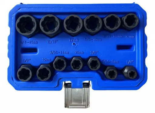 [DT02-NR013] Juego de extractores de impacto para pernos y tuercas de 13 piezas | Botador