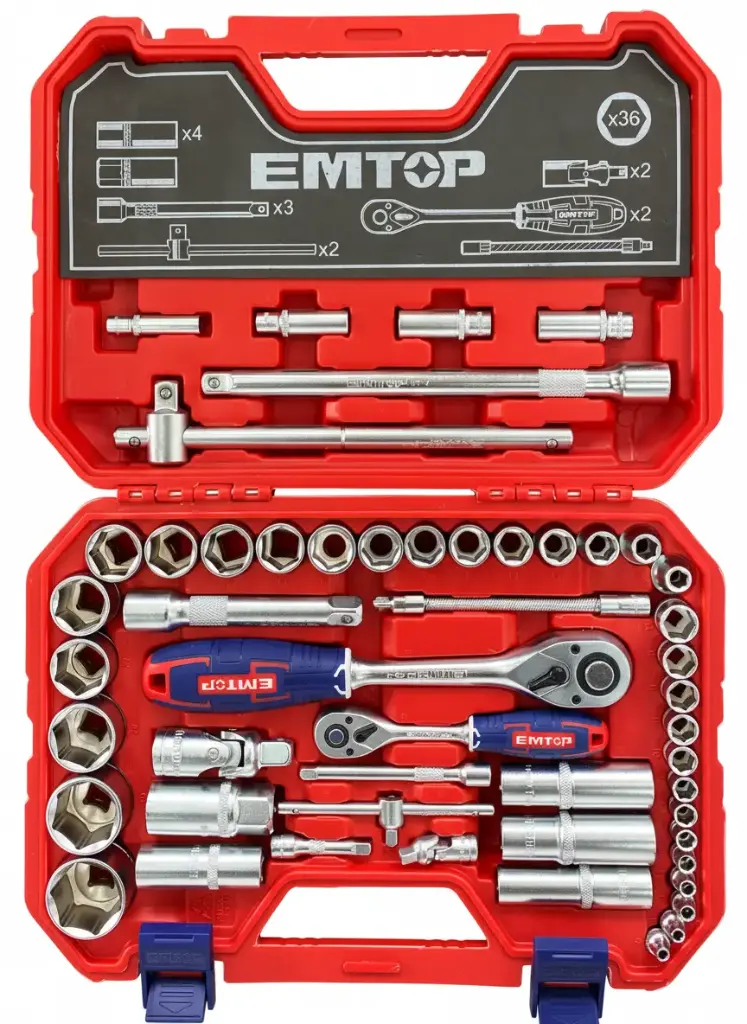 Juego de ratchet 1/4" y 1/2", 51 pzs EMTOP.
