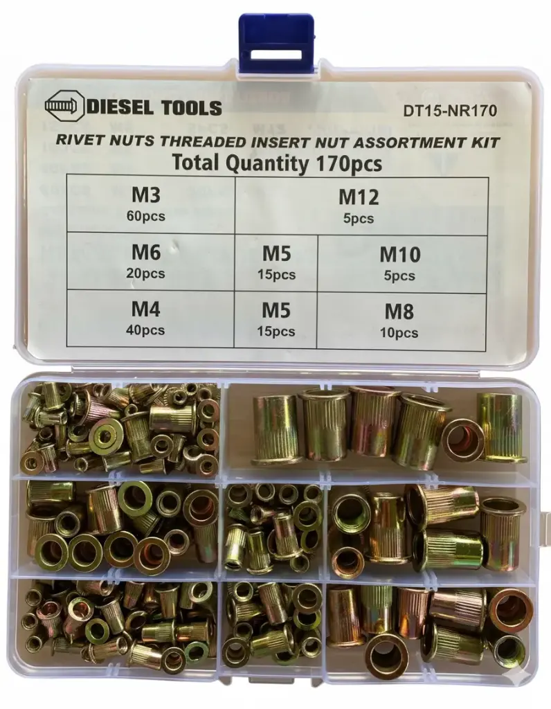 Set de tuercas remachables, 170 pzs.