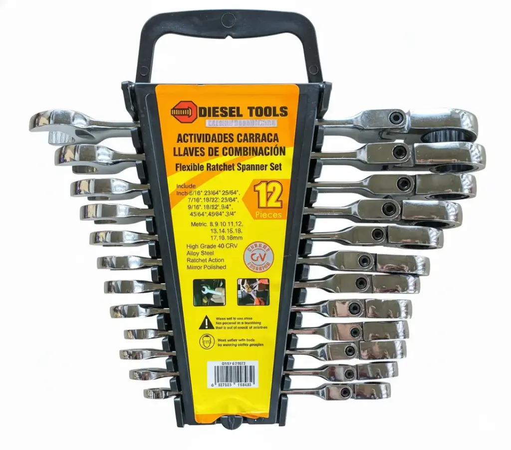 Llaves combinadas ratchet articuladas 8 a 19mm, 12 pzs.