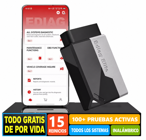 EDIAG Elite: escáner automotriz multimarca Bluetooth con pruebas activas | Diagnóstico en todos los sistemas | Grátis de por vida