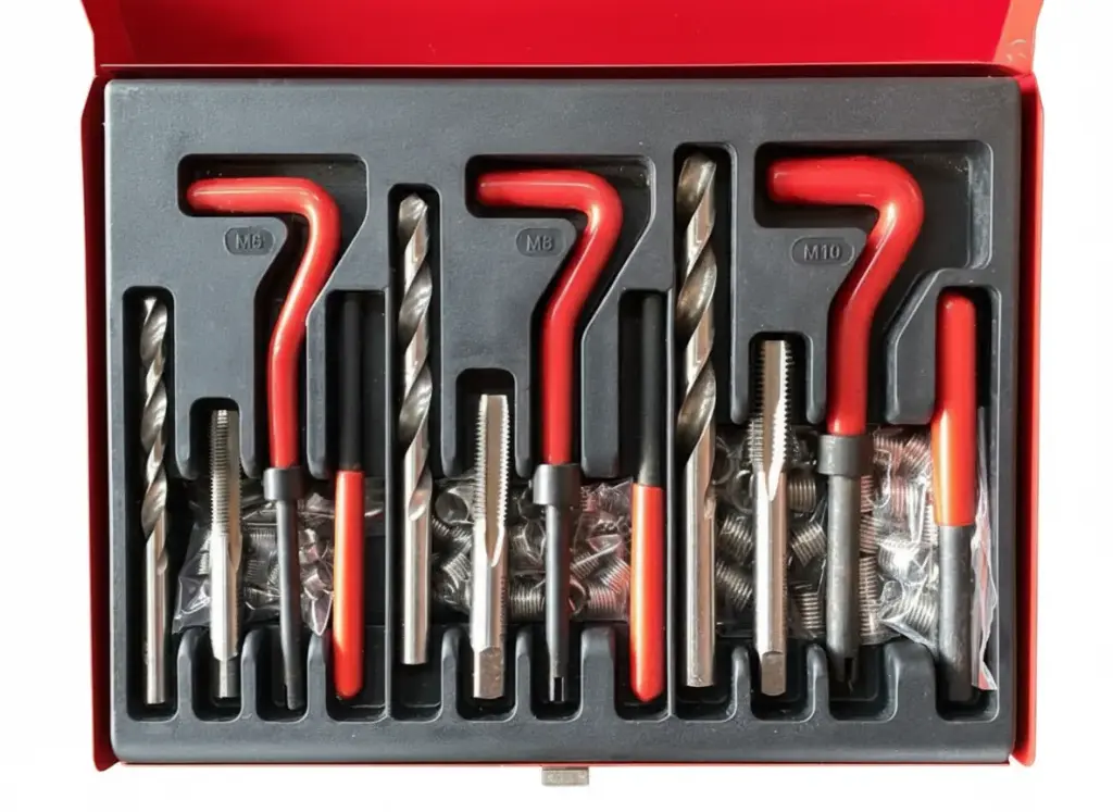 Kit de reparación de roscas con insertos helicoidales M6, M8 y M10