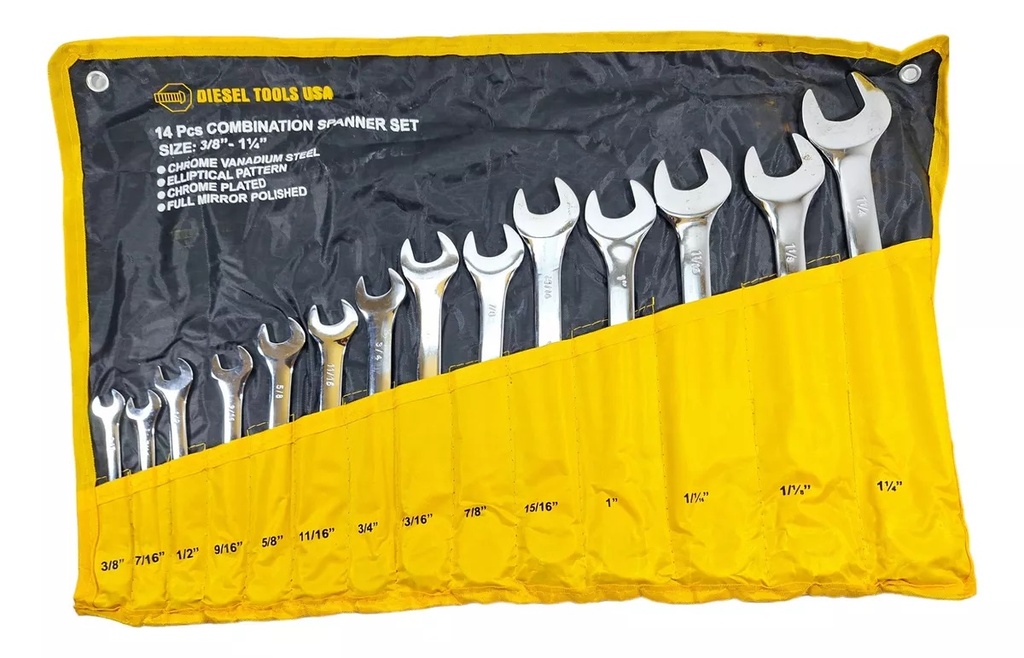 Llaves combinadas 3/8'' a 1-1/4'', 14 pzs con funda.