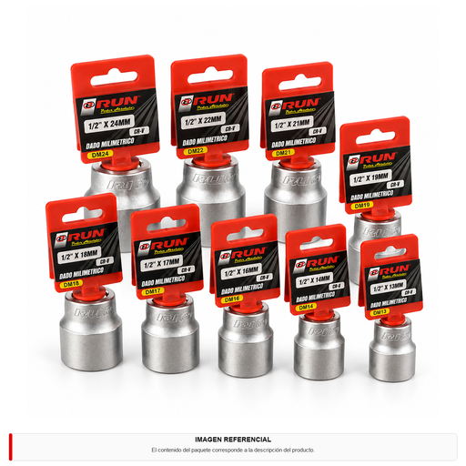 Juego de 17 dados CRV SAE de 3/8″ en empaque individual