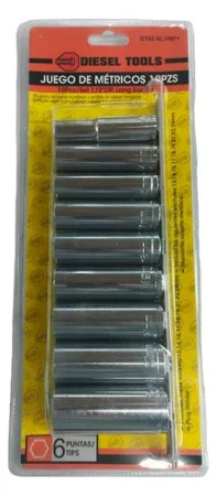 [DT02-XL10971] Set dados o copas largas,10 pzs de 1/2'', Diesel Tools.