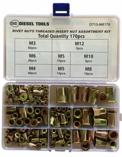 [DT15-NR170] Set de tuercas remachables, 170 pzs.